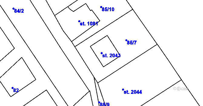 Parcela st. 2043 v KÚ Telč, Katastrální mapa