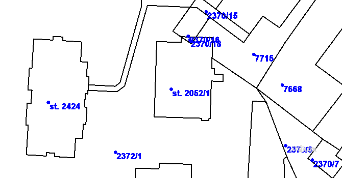 Parcela st. 2052/1 v KÚ Telč, Katastrální mapa