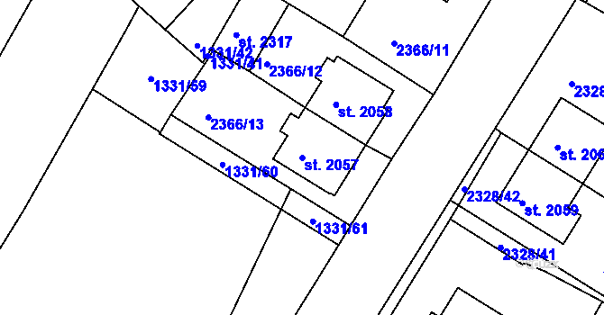 Parcela st. 2057 v KÚ Telč, Katastrální mapa