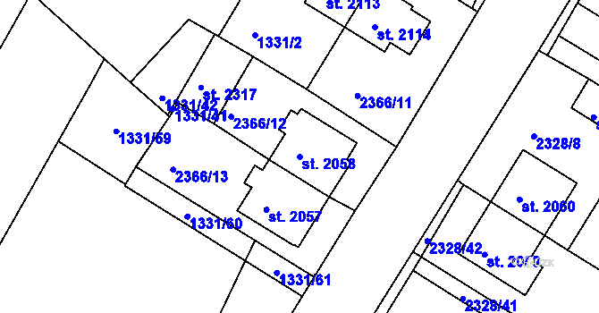 Parcela st. 2058 v KÚ Telč, Katastrální mapa