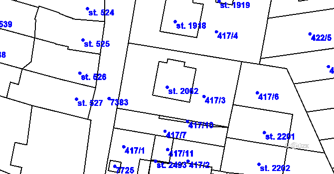 Parcela st. 2062 v KÚ Telč, Katastrální mapa