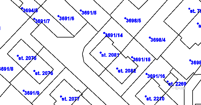 Parcela st. 2081 v KÚ Telč, Katastrální mapa