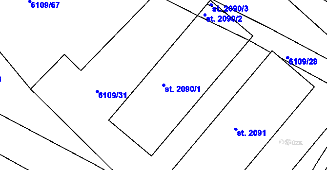 Parcela st. 2090/1 v KÚ Telč, Katastrální mapa