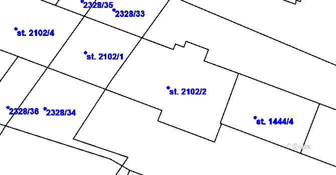 Parcela st. 2102/2 v KÚ Telč, Katastrální mapa