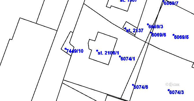 Parcela st. 2108/1 v KÚ Telč, Katastrální mapa