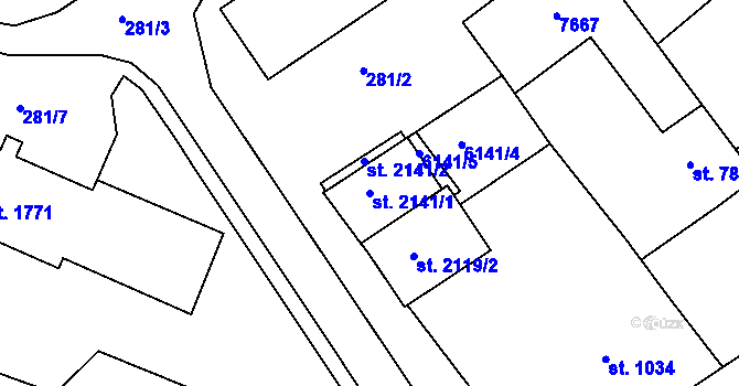 Parcela st. 2141/1 v KÚ Telč, Katastrální mapa