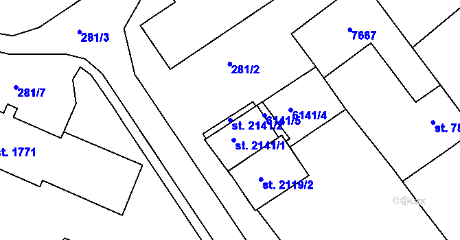 Parcela st. 2141/2 v KÚ Telč, Katastrální mapa