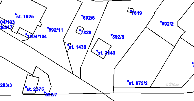 Parcela st. 2143 v KÚ Telč, Katastrální mapa