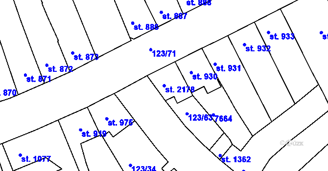 Parcela st. 2178 v KÚ Telč, Katastrální mapa