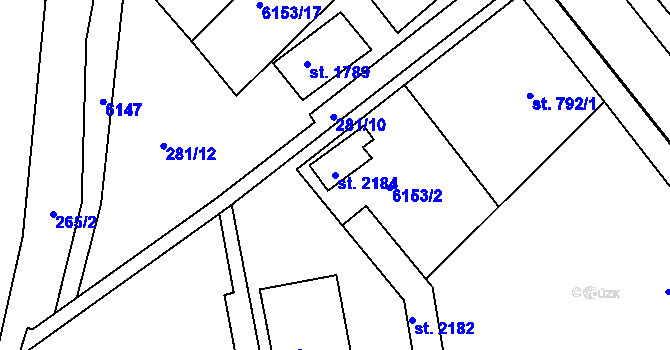 Parcela st. 2184 v KÚ Telč, Katastrální mapa