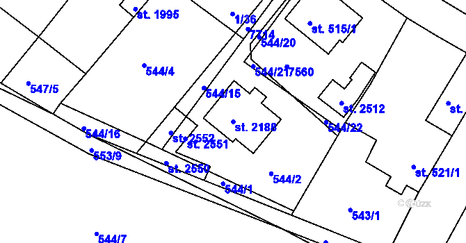 Parcela st. 2188 v KÚ Telč, Katastrální mapa