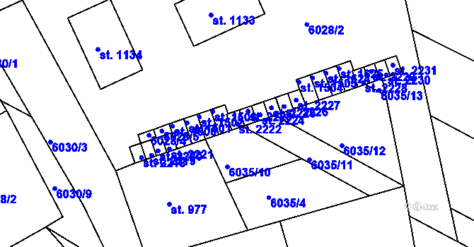 Parcela st. 2222 v KÚ Telč, Katastrální mapa