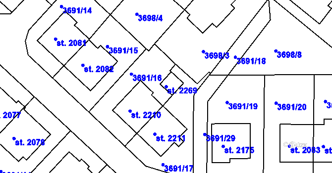 Parcela st. 2269 v KÚ Telč, Katastrální mapa
