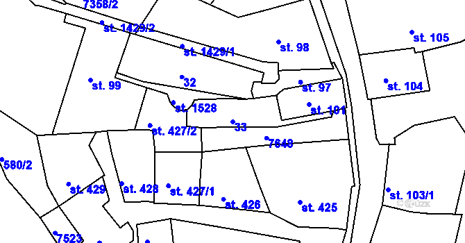 Parcela st. 33 v KÚ Telč, Katastrální mapa