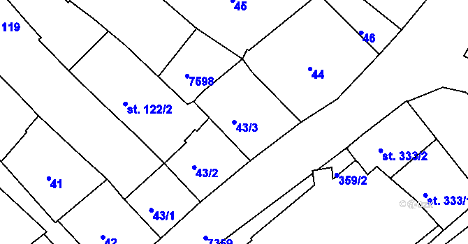 Parcela st. 43/3 v KÚ Telč, Katastrální mapa
