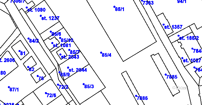 Parcela st. 85/4 v KÚ Telč, Katastrální mapa