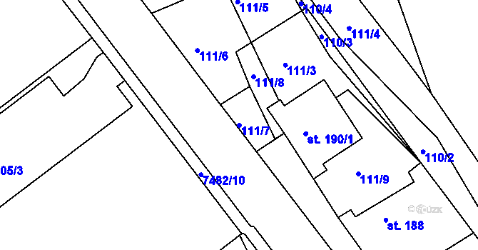 Parcela st. 111/7 v KÚ Telč, Katastrální mapa