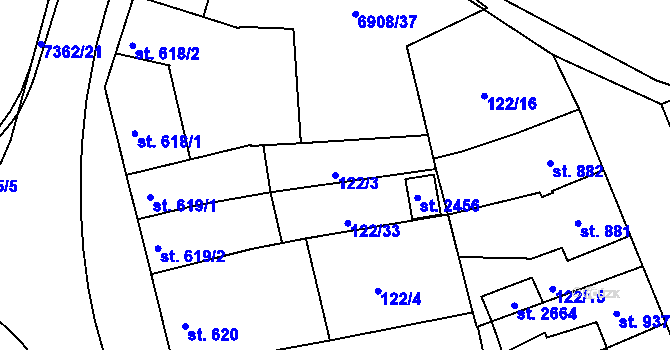 Parcela st. 122/3 v KÚ Telč, Katastrální mapa