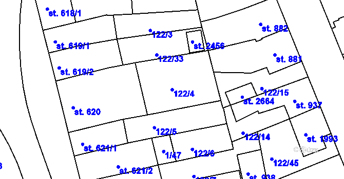 Parcela st. 122/4 v KÚ Telč, Katastrální mapa
