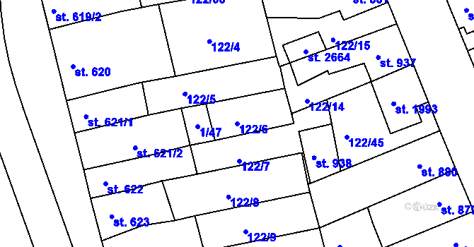 Parcela st. 122/6 v KÚ Telč, Katastrální mapa