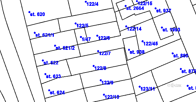 Parcela st. 122/7 v KÚ Telč, Katastrální mapa