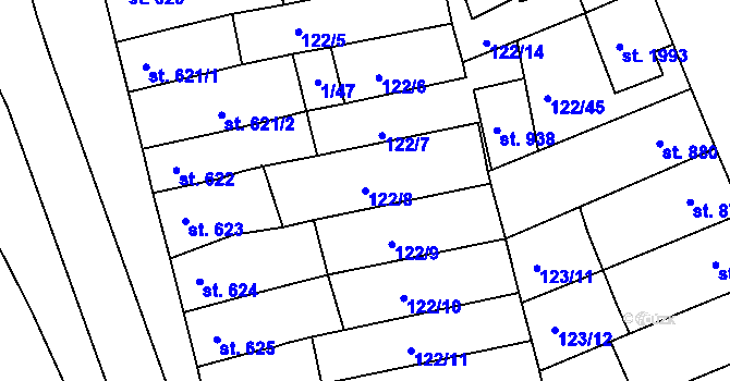 Parcela st. 122/8 v KÚ Telč, Katastrální mapa