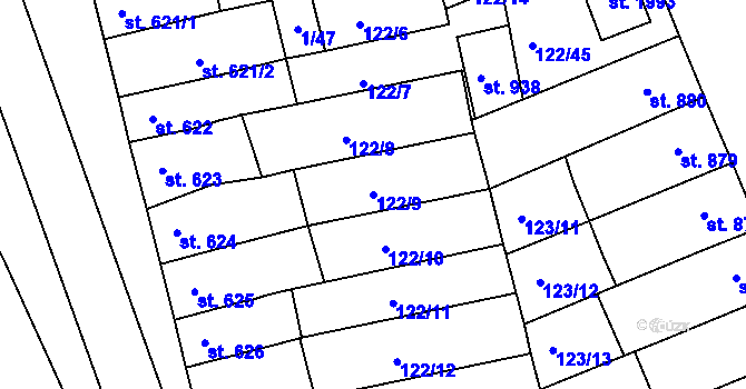 Parcela st. 122/9 v KÚ Telč, Katastrální mapa