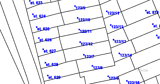 Parcela st. 122/12 v KÚ Telč, Katastrální mapa