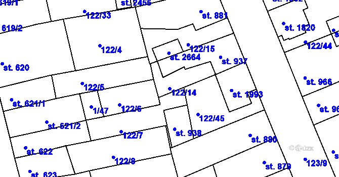 Parcela st. 122/14 v KÚ Telč, Katastrální mapa