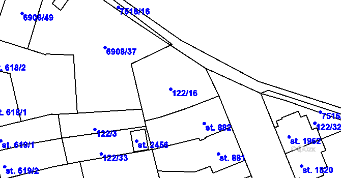 Parcela st. 122/16 v KÚ Telč, Katastrální mapa