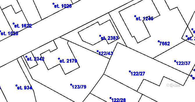 Parcela st. 122/43 v KÚ Telč, Katastrální mapa