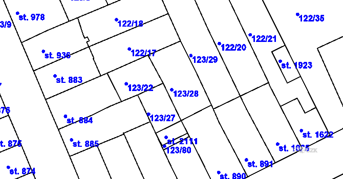 Parcela st. 123/28 v KÚ Telč, Katastrální mapa