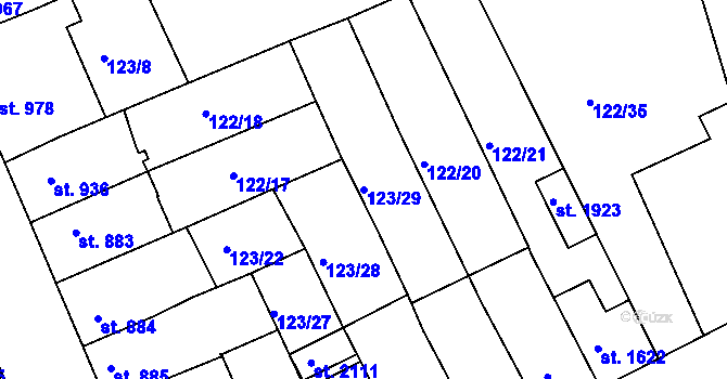 Parcela st. 123/29 v KÚ Telč, Katastrální mapa