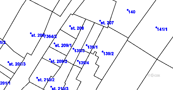 Parcela st. 139/1 v KÚ Telč, Katastrální mapa