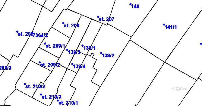 Parcela st. 139/2 v KÚ Telč, Katastrální mapa