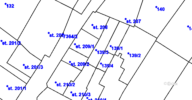 Parcela st. 139/3 v KÚ Telč, Katastrální mapa