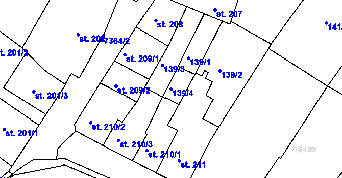 Parcela st. 139/4 v KÚ Telč, Katastrální mapa