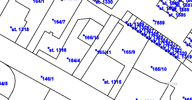 Parcela st. 165/11 v KÚ Telč, Katastrální mapa