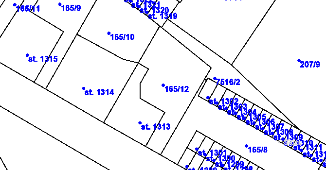 Parcela st. 165/12 v KÚ Telč, Katastrální mapa
