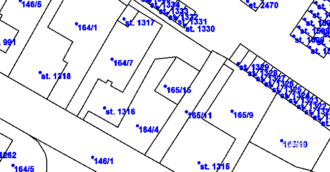 Parcela st. 165/15 v KÚ Telč, Katastrální mapa