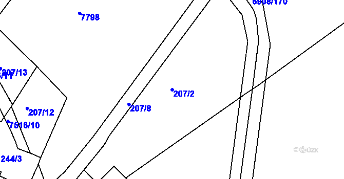 Parcela st. 207/2 v KÚ Telč, Katastrální mapa