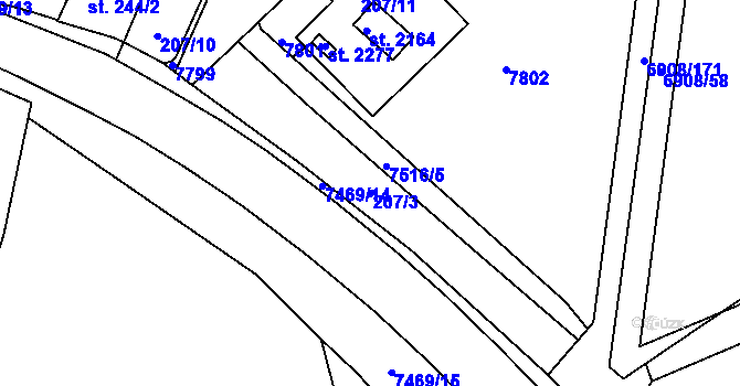 Parcela st. 207/3 v KÚ Telč, Katastrální mapa