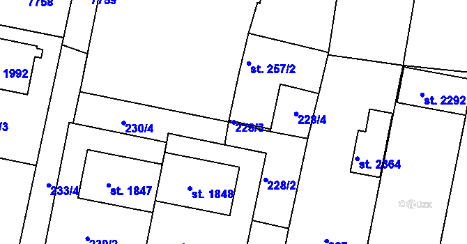 Parcela st. 228/3 v KÚ Telč, Katastrální mapa