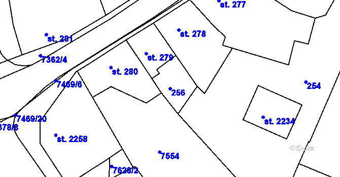 Parcela st. 256 v KÚ Telč, Katastrální mapa