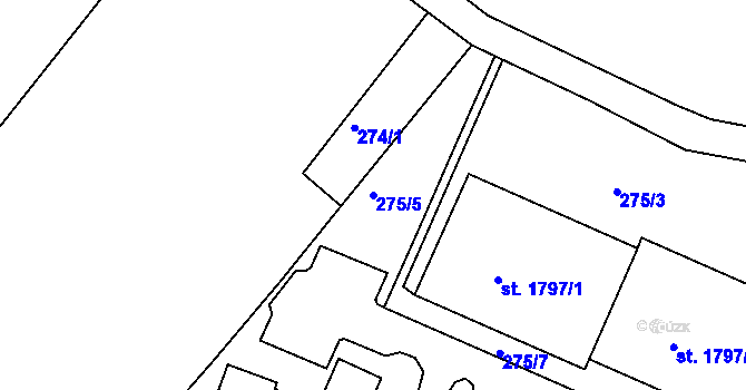 Parcela st. 275/5 v KÚ Telč, Katastrální mapa