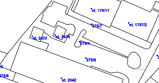 Parcela st. 279/1 v KÚ Telč, Katastrální mapa