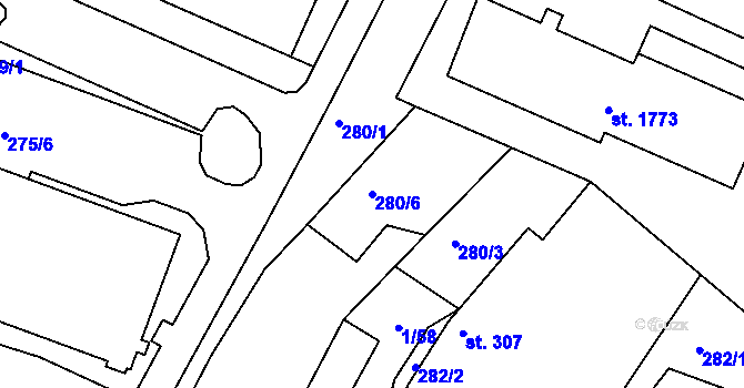 Parcela st. 280/6 v KÚ Telč, Katastrální mapa