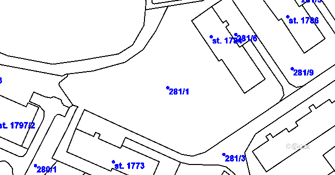 Parcela st. 281/1 v KÚ Telč, Katastrální mapa