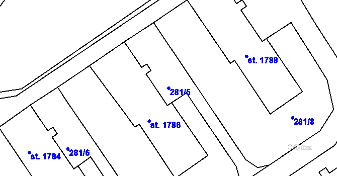 Parcela st. 281/5 v KÚ Telč, Katastrální mapa