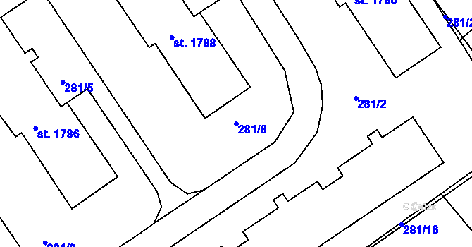 Parcela st. 281/8 v KÚ Telč, Katastrální mapa